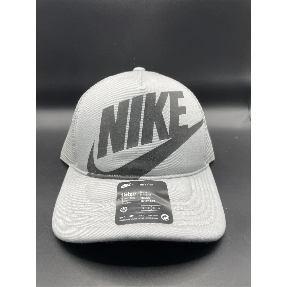 NIKE Rise Kids' Structured Futura Trucker Cap Hat Smoke Grey One Size NEW W Tags